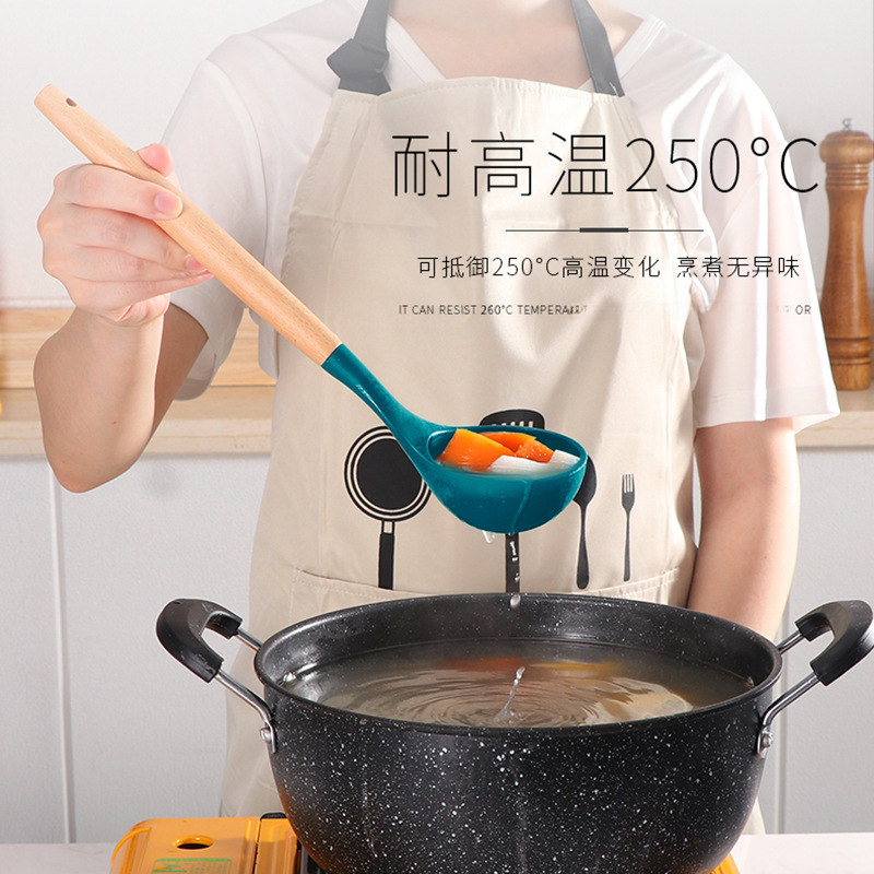跨境彩色木柄硅膠廚具套裝收納桶裝11件套木柄硅膠廚具不粘鍋廚具