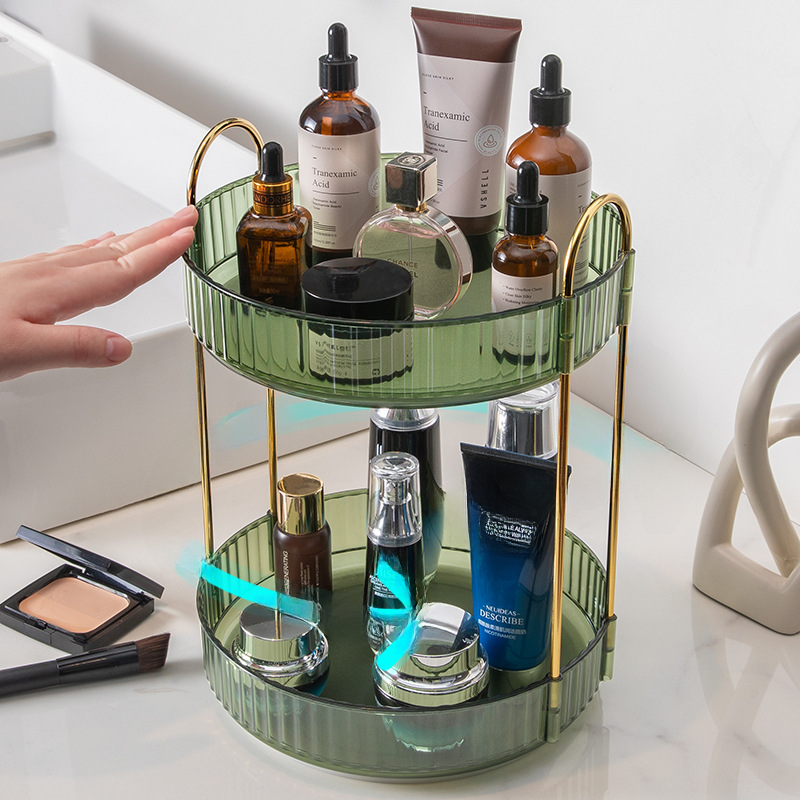 Cosmetic storage box with rotating storage shelf, multi-functional popular transparent dressing table organizer stand, wholesale