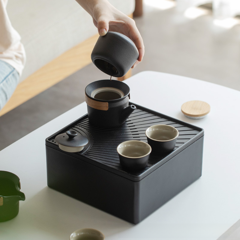 旅行車載茶具套裝快客杯小套收納盒便攜式戶外泡茶壺茶杯功夫茶具