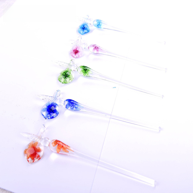 手工創意蘸水筆學生文具 沾水筆禮物玻璃筆 內嵌花鑲花筆禮物