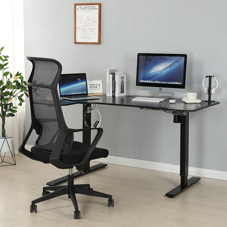 Smart electric height-adjustable desk with height memory function, L-shaped panel