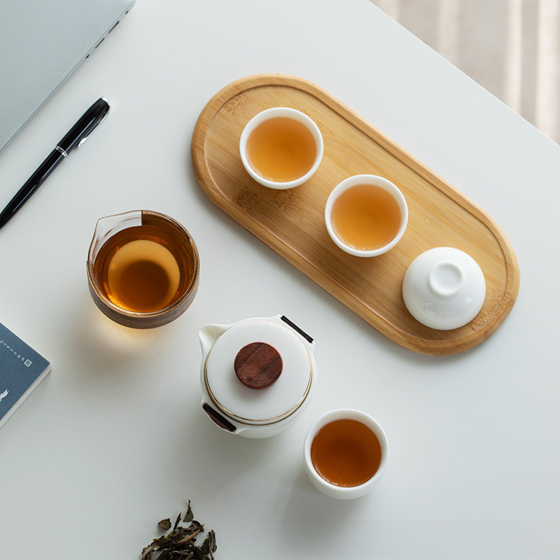 Sheer Silk Jade Porcelain Travel Tea Set Small Gift Set for Company Enterprise Opening Activities Real Estate Bank Practical Gift