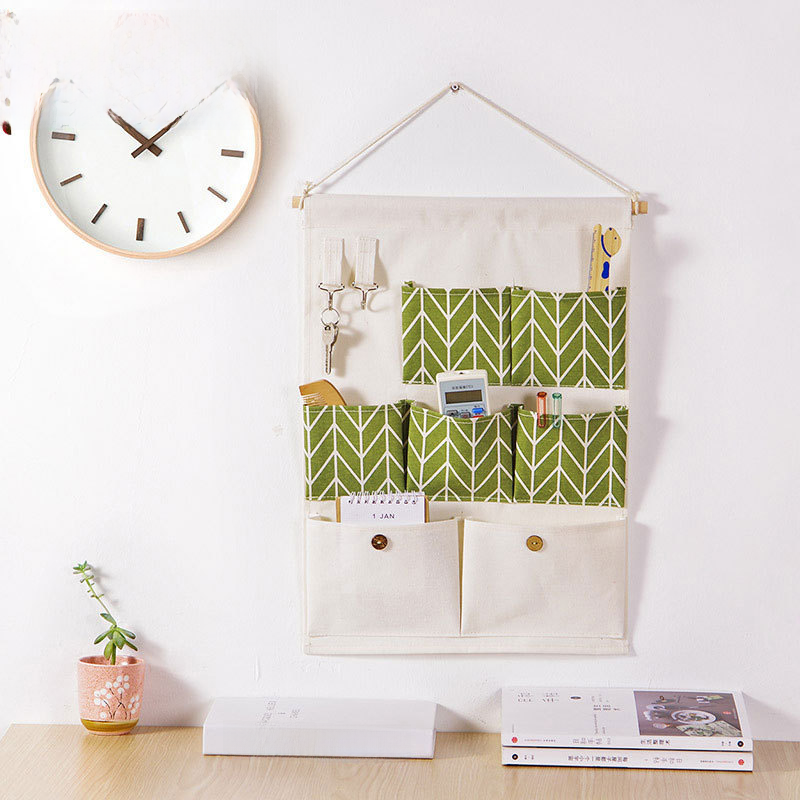 Home Decor Fabric Wall-Mounted Storage Bag, Rear-Hook Suspended Miscellaneous Storage Bag, Wall-Hanging Multi-Layer Pouch
