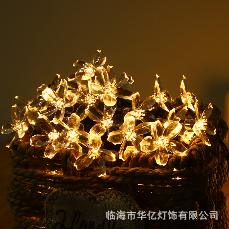 LED廠家跨境太陽能櫻花燈串戶外庭院花朵造型婚慶節日裝飾燈串