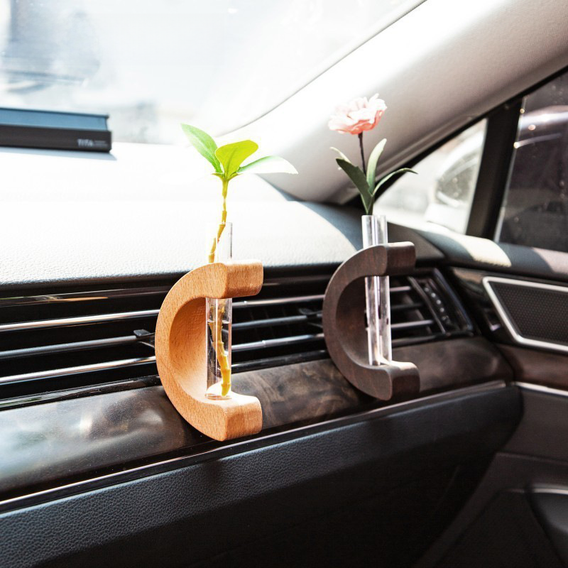 創意汽車出風口專用車載插花瓶中控台木頭花瓶車內飾品禮物香薰瓶