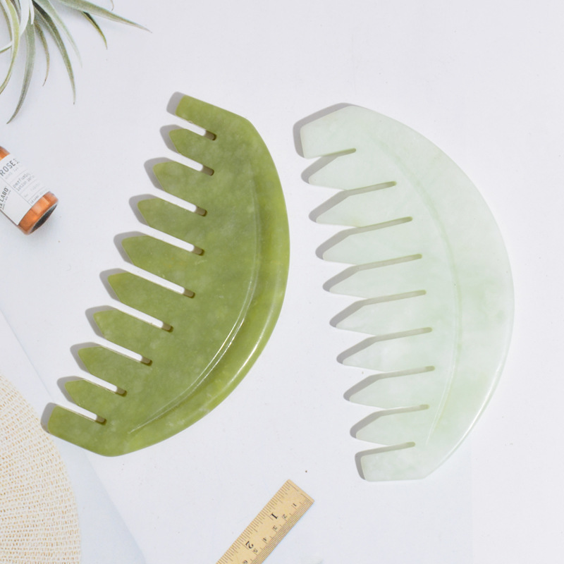 Jade Massage Comb, Smooth Polished Head Massage Comb, Gua Sha Board Meridian Comb, Head Therapy Scalp Jade Massage Comb