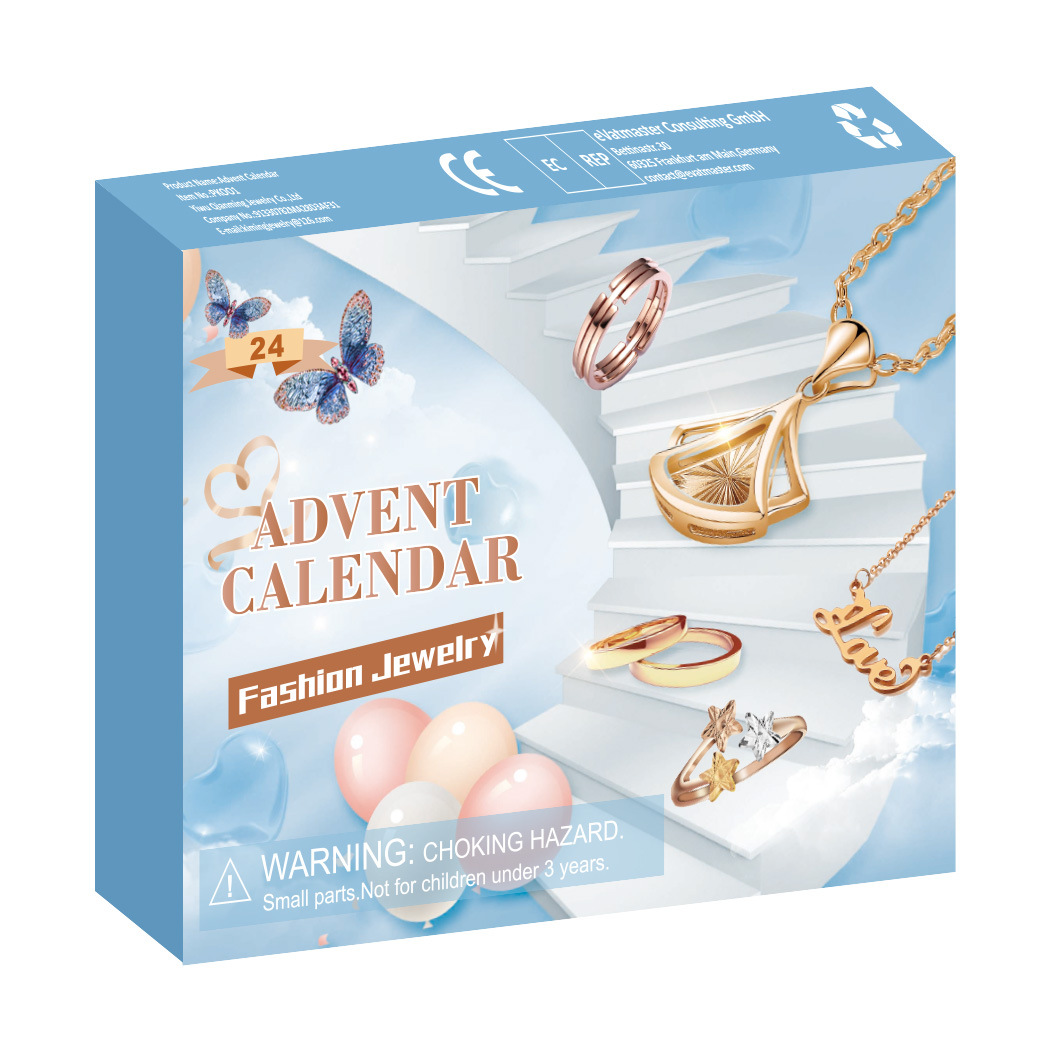 Countdown Christmas Blind Box Christmas Jewelry Set Blind Box Rings Necklace Earrings Christmas 24-Piece Set