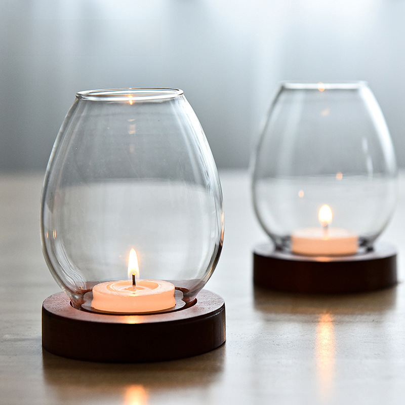 European-style transparent glass round candle holder candlelight dinner Zen-inspired retro household windproof candle cup cover Chinese decoration