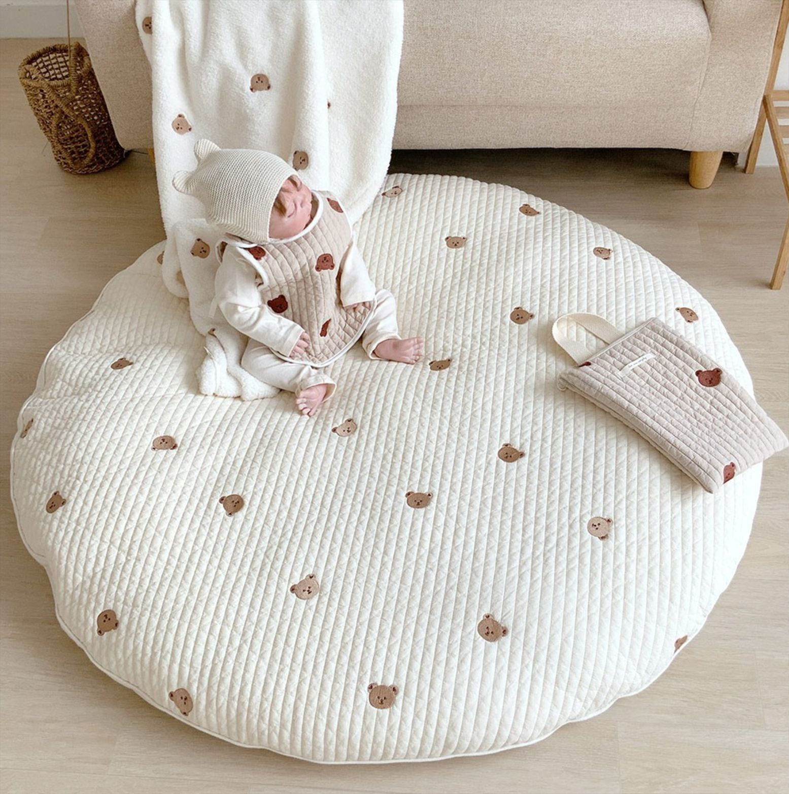 INS Newborn Baby Round Crawling Mat Game Mat Removable Washable Floor Mat Exquisite Embroidery Baby Tent Carpet