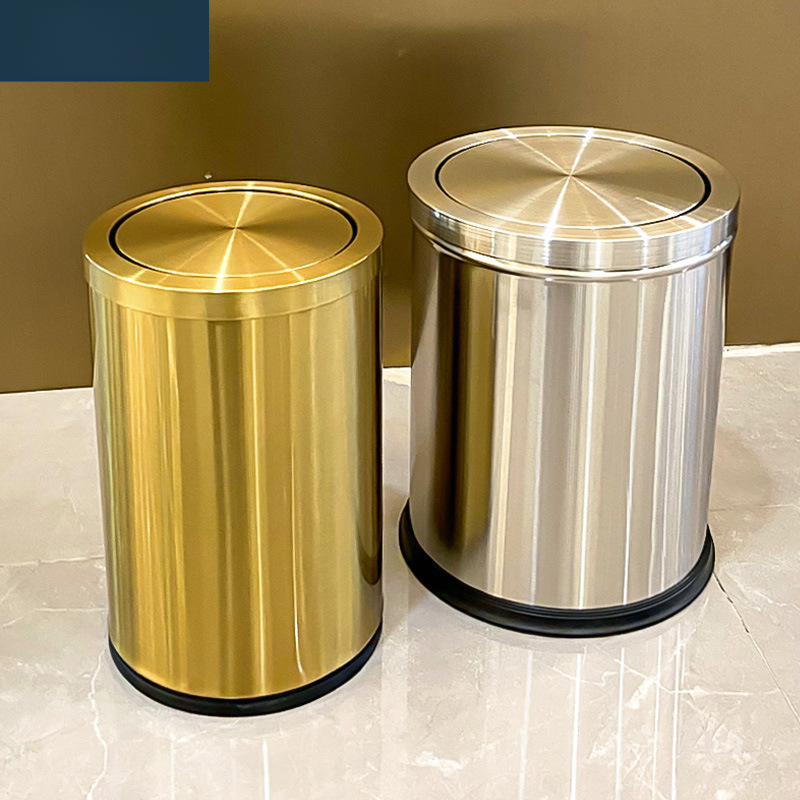 Simple and Elegant Stainless Steel Tumbler Lidded Trash Can with Cover for Home Living Room Bathroom Hotel Guesthouse Commercial Light Luxury Creative