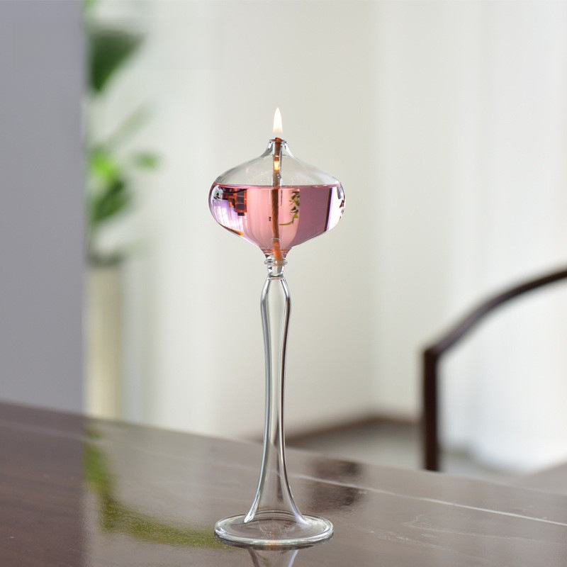 European-style creative glass oil lamp candle holder ornament Nordic romantic minimalist modern home desktop smokeless butter lamp