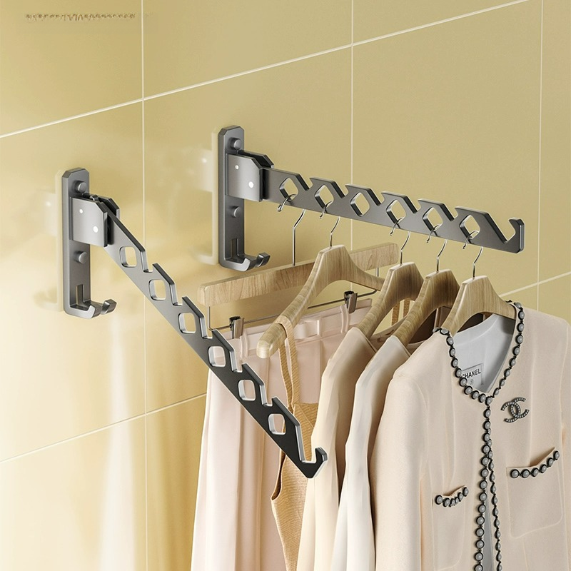 Folding clothes rack wall-mounted without drilling for bathroom balcony drying clothes indoor clothes hanger invisible closet rack