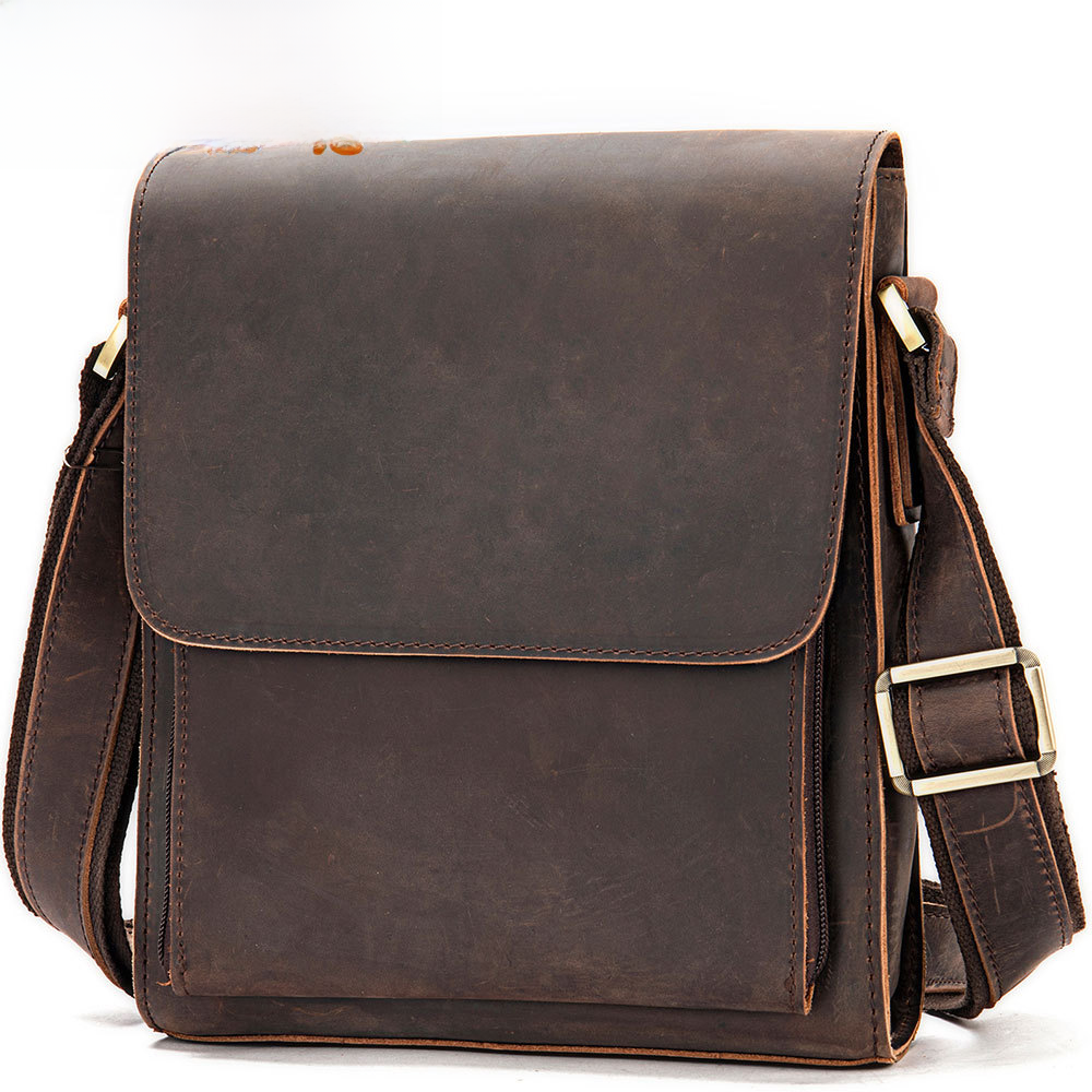 European and American retro clamshell shoulder bag genuine leather messenger bag first layer cowhide new crazy horse leather ipad crossbody bag