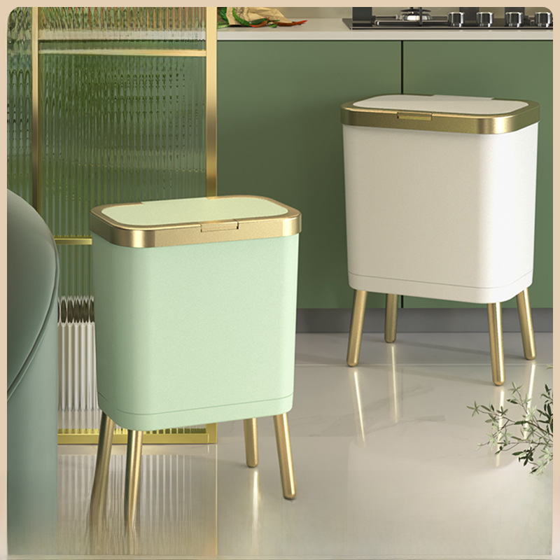 European-style light luxury style square high-footed trash can, popular on Xiaohongshu (RED), household kitchen and living room sanitary bin with lid and narrow gap.