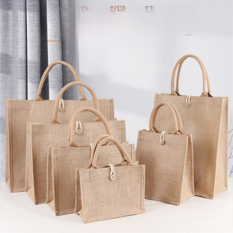 Factory wholesale jute tote bag cosmetic shopping bag stylish hessian bag linen bag with logo printing