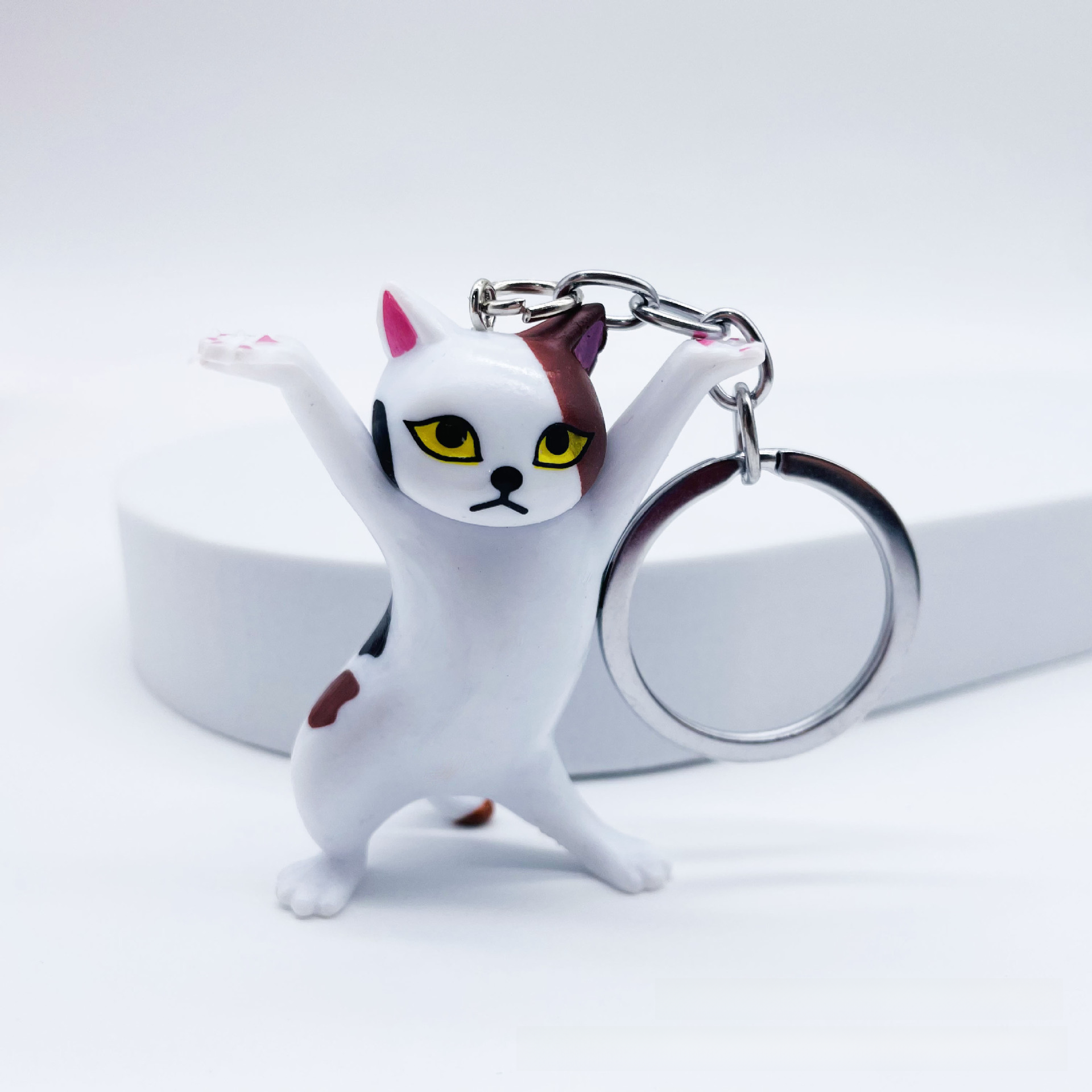 クリエイティブ Pvc 猫キーホルダーかわいいコケティッシュ子猫鉛筆ホルダーダンス猫人形バッグチャーム小さなギフト|undefined