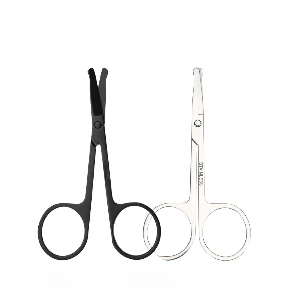 Safety Stainless Steel Nose Hair Scissors with Black Electroplated Round Tip Manual Hair Trimmer Beauty Makeup Tool