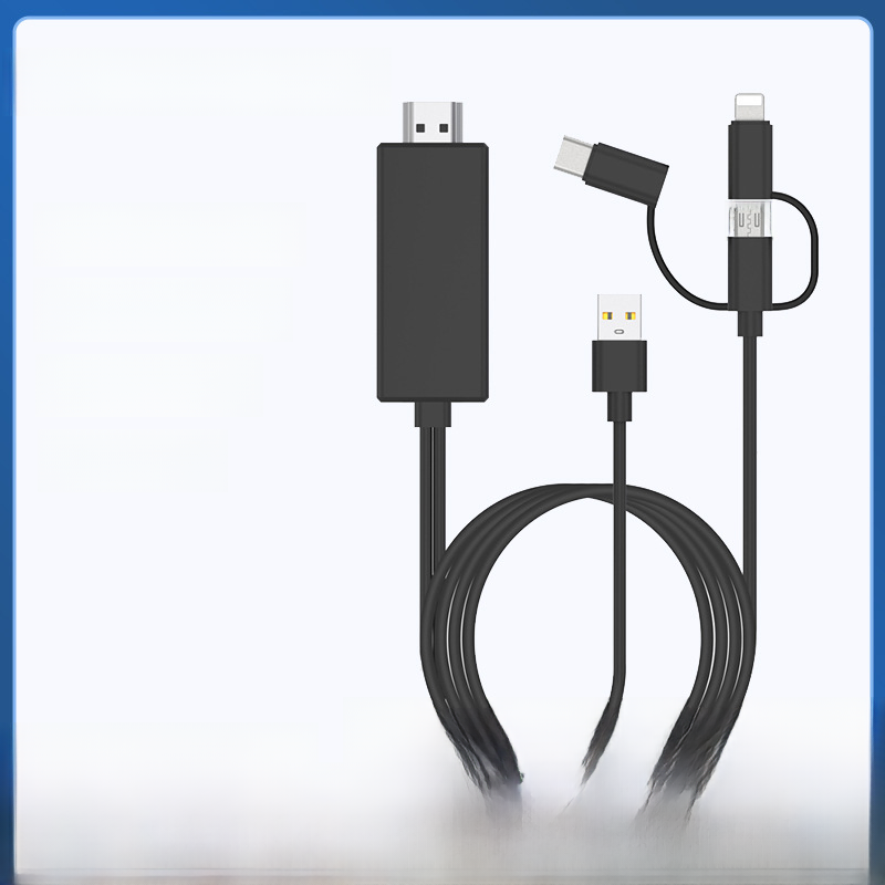 Aplicable a la pantalla de proyección del teléfono móvil de Apple Huawei Android Cable de conversión HDMI Lightning video tres en uno mismo cable de pantalla