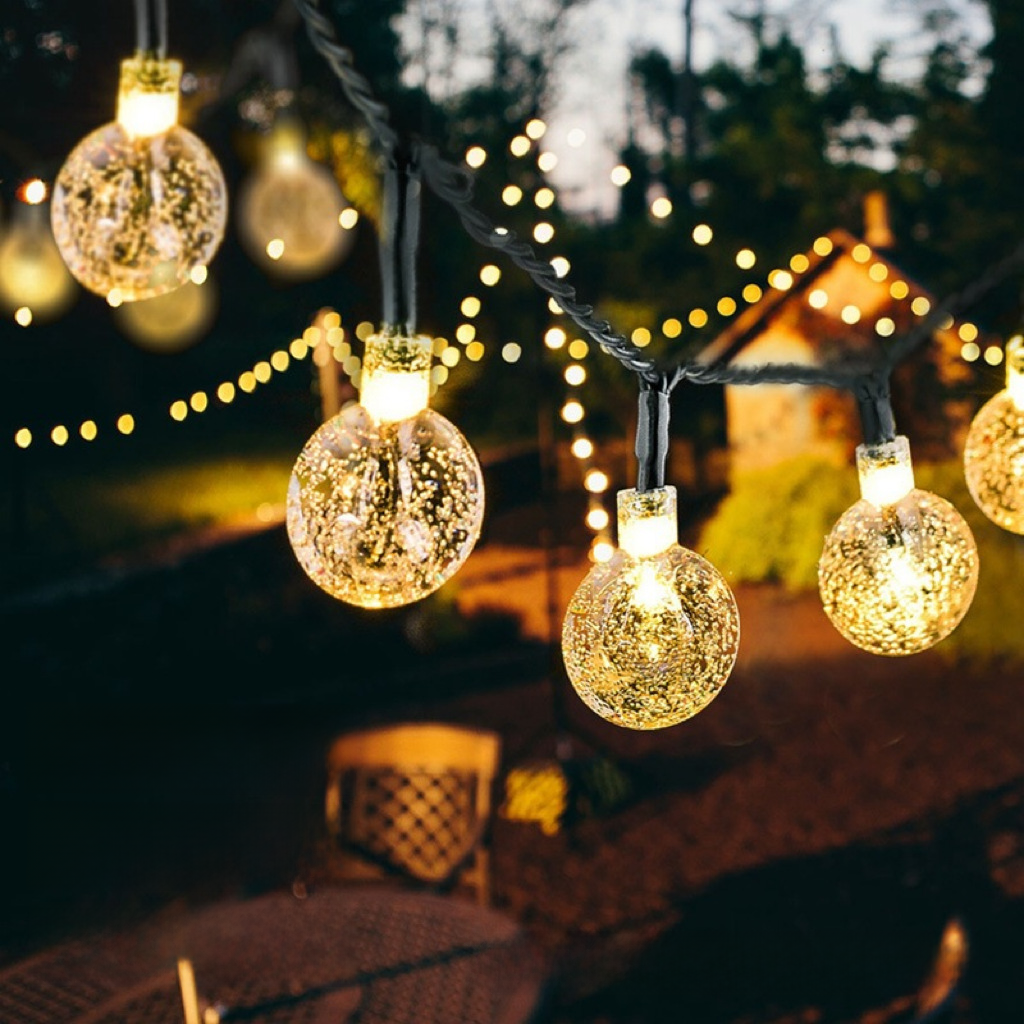 LED Solar Bubble Light String Christmas Festival Camping Outdoor Waterproof Garden Decoration Round Bulb Light String