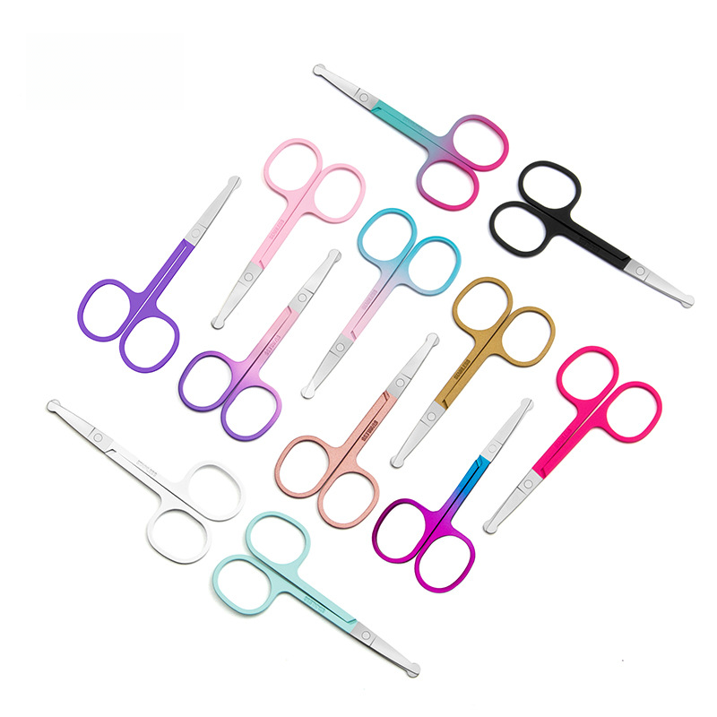 Factory direct supply of beauty tools stainless steel rose gold eyebrow trimming 21.5 thick A nose hair scissors eyebrow trimming beauty scissors
