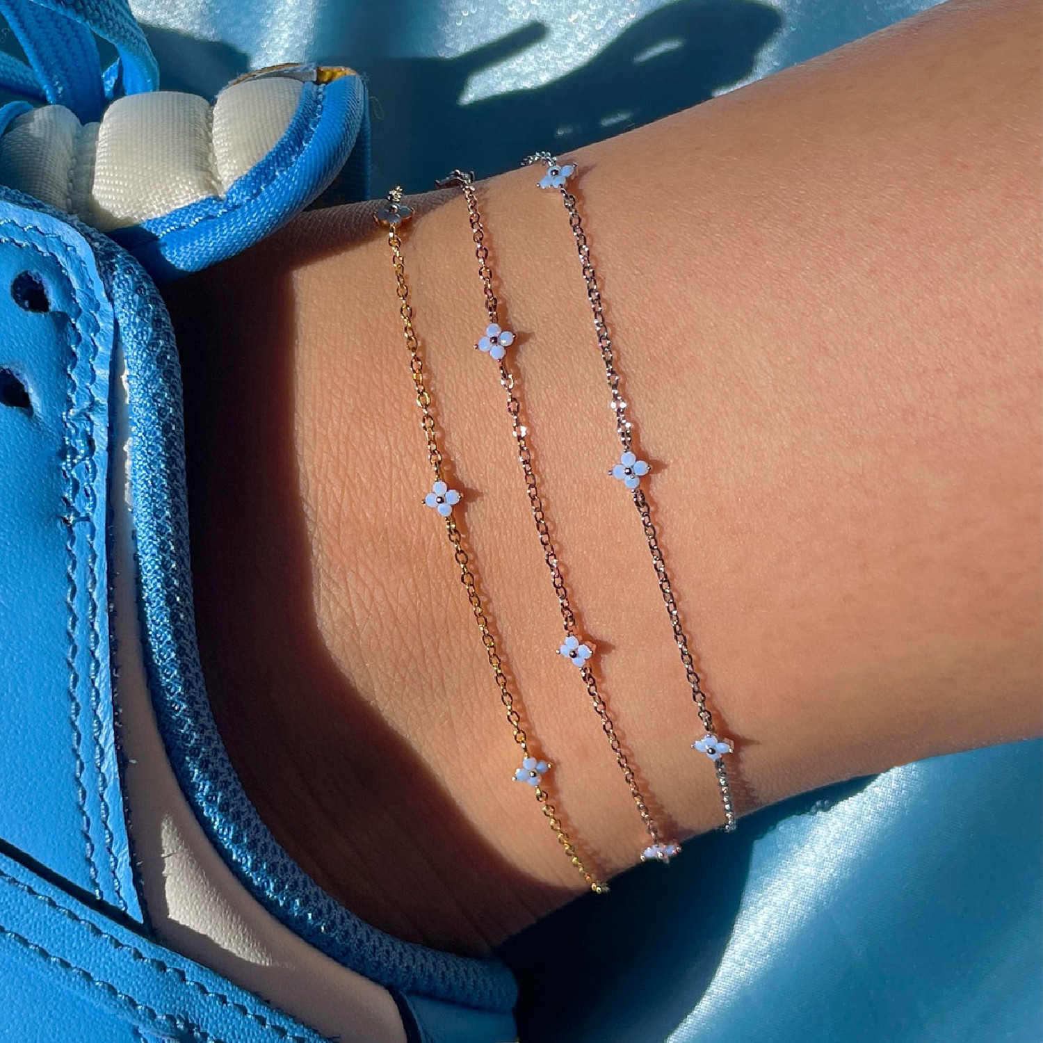Korean version of Korean blue flower anklet summer fresh beach style ankle chain cross-border supply foot accessories jewelry for women