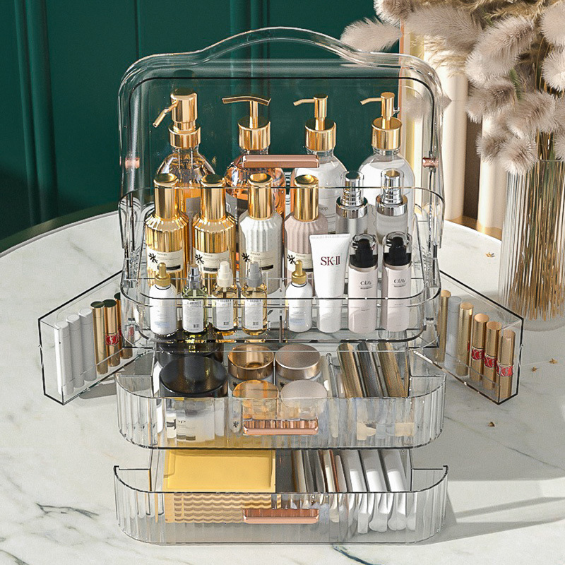 Luxury Cosmetics Large Capacity Storage Box Dustproof Desktop Makeup Box Dressing Table Lipstick Box Skincare Organizer 