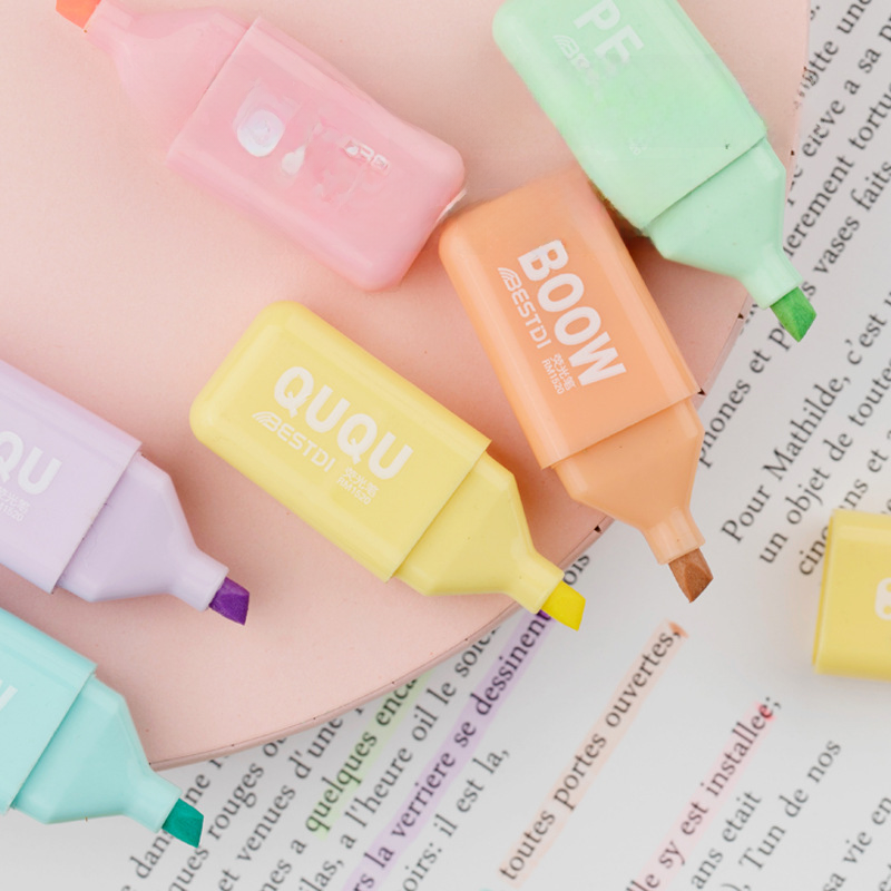 Punctuation 1520 mini highlighter set Macaron 6-color pastel highlighter student marking eye protection
