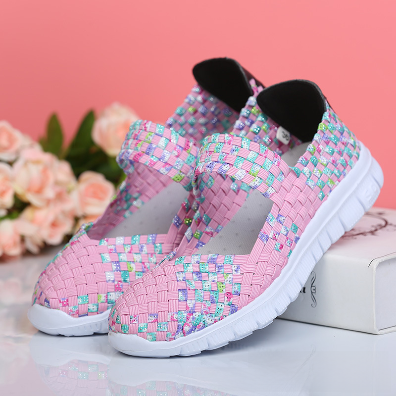 Lightweight cross-border new elastic band woven shoes for middle-aged and elderly women large size 4243 mother's shoes flat casual single women's shoes
