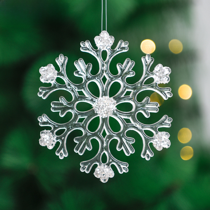 8cm~15cm Christmas Snowflake Sheet Christmas Tree Decoration Hanger Transparent Six-Edged Acrylic Glitter Snowflake Sheet
