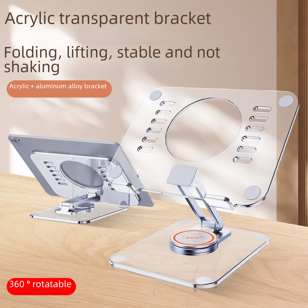 R-JUST Acrylic Rotating Laptop Stand for Online Classes, Desk, Foldable, Suitable for iPad, Drawing, Transparent Stand