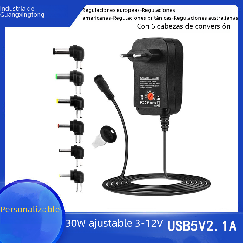 30W multi-función ajustable adaptador de corriente 3-12V2A fuente de alimentación de conmutación de monitoreo de luz LED con cargador de usos múltiples
