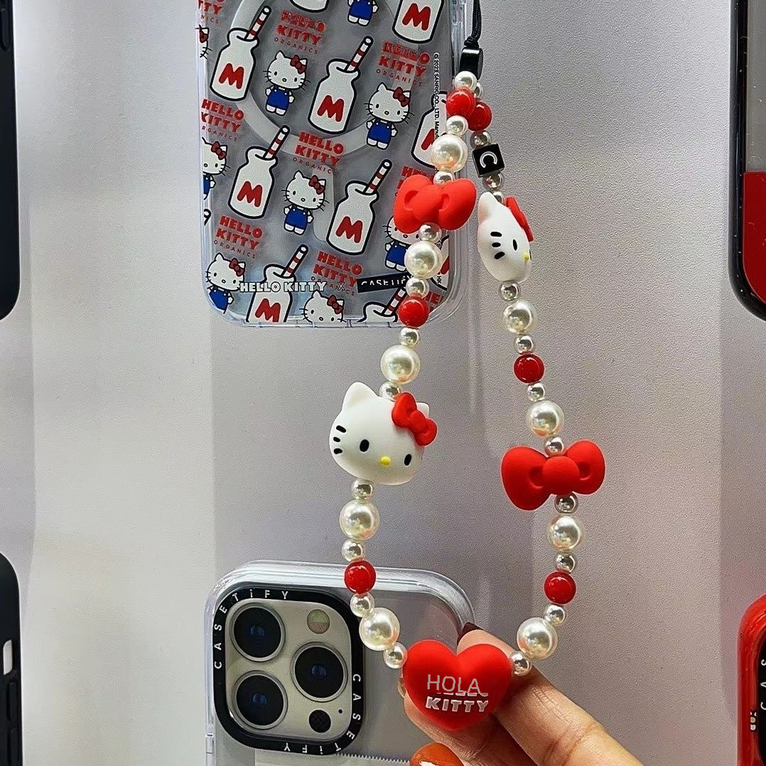 Sanrio hellokitty nombre conjunto plana con cuentas Cadena de teléfono móvil CCD mochila decorativa cordón Corazón de niña