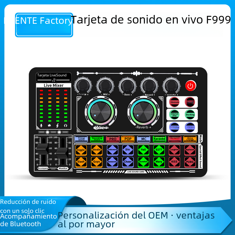 Fuente de la fábrica transfronteriza versión en inglés F999 tarjeta de sonido Celebridad de Internet transmisión en vivo teléfono móvil computadora universal luces de colores