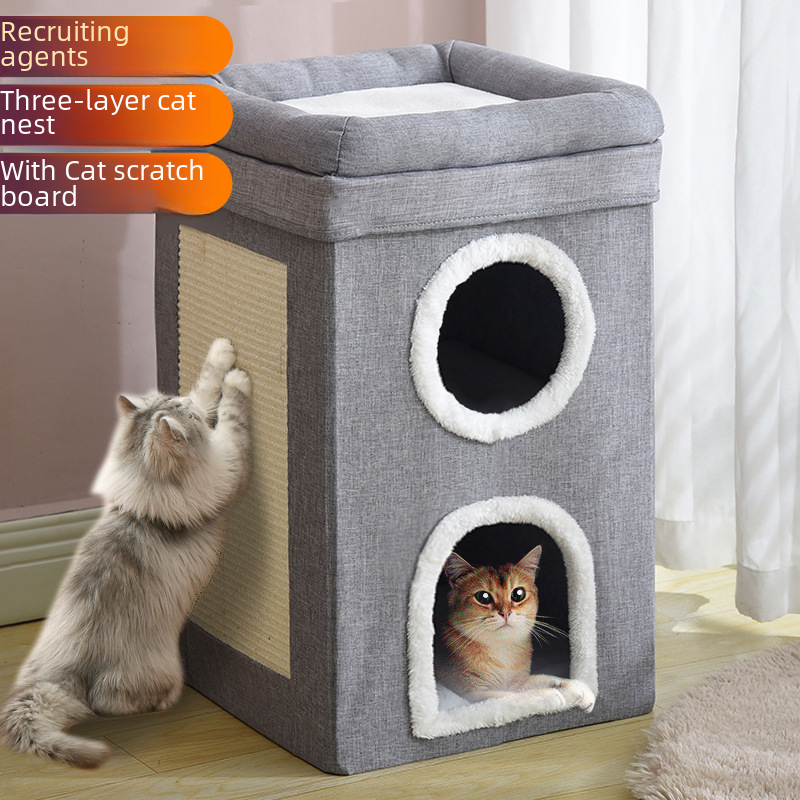 Cat bed winter warm keep removable fully enclosed easy to clean integrated large size foldable all-season pet cat bed