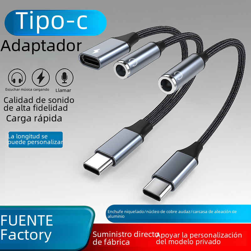 Venta caliente transfronteriza dos en uno multifuncional Tpyec a 3,5mm adaptador de auriculares puerto de carga aplicable a la tableta del teléfono móvil