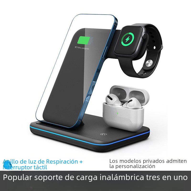 Aplicable a Apple Huawei Samsung cargador inalámbrico del teléfono móvil 15W soporte vertical de escritorio tres en una carga rápida inalámbrica