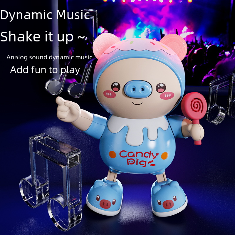 Cross-border new product electric cute dancing pig cool dynamic sound and light left and right swinging toy night market stall wholesale
