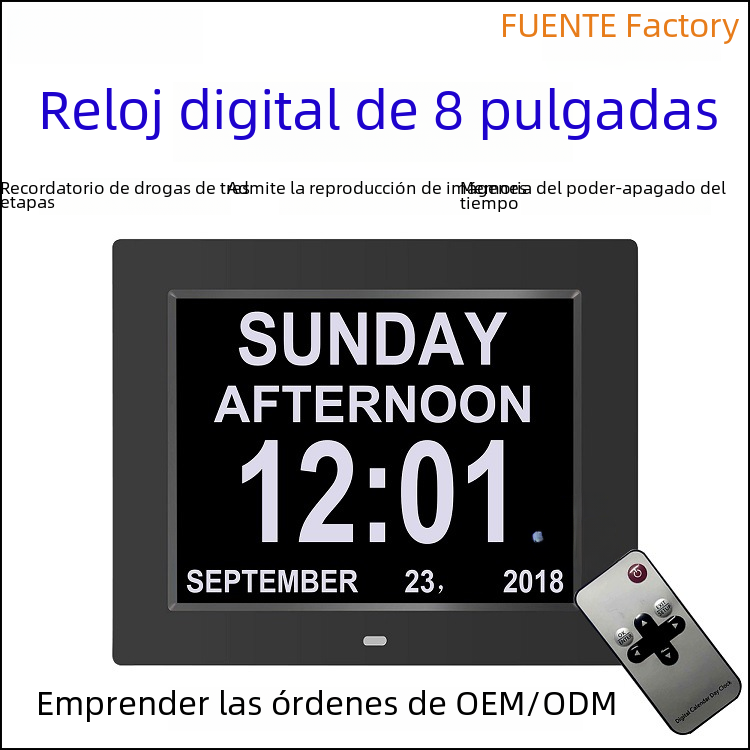 Fábrica al por mayor de 8 pulgadas reloj digital reloj electrónico reloj de control remoto 15 sets reloj despertador máquina de reloj de ancianos