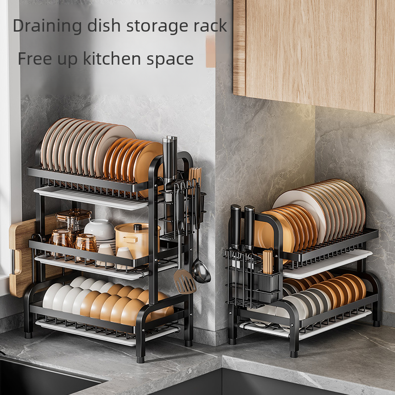 Home Kitchen Shelf Multi-functional Bowl Plate Storage Rack Multi-level Countertop Dish Drain Shelf Storage Shelf Bowl Chopstick Cabinet