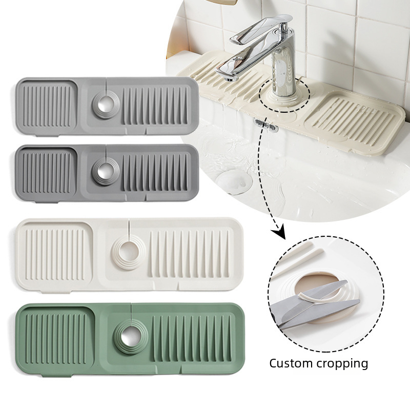 Silicone drip mat multi-functional splash-proof water mat kitchen sink drying mat faucet water dammat with item placement pad