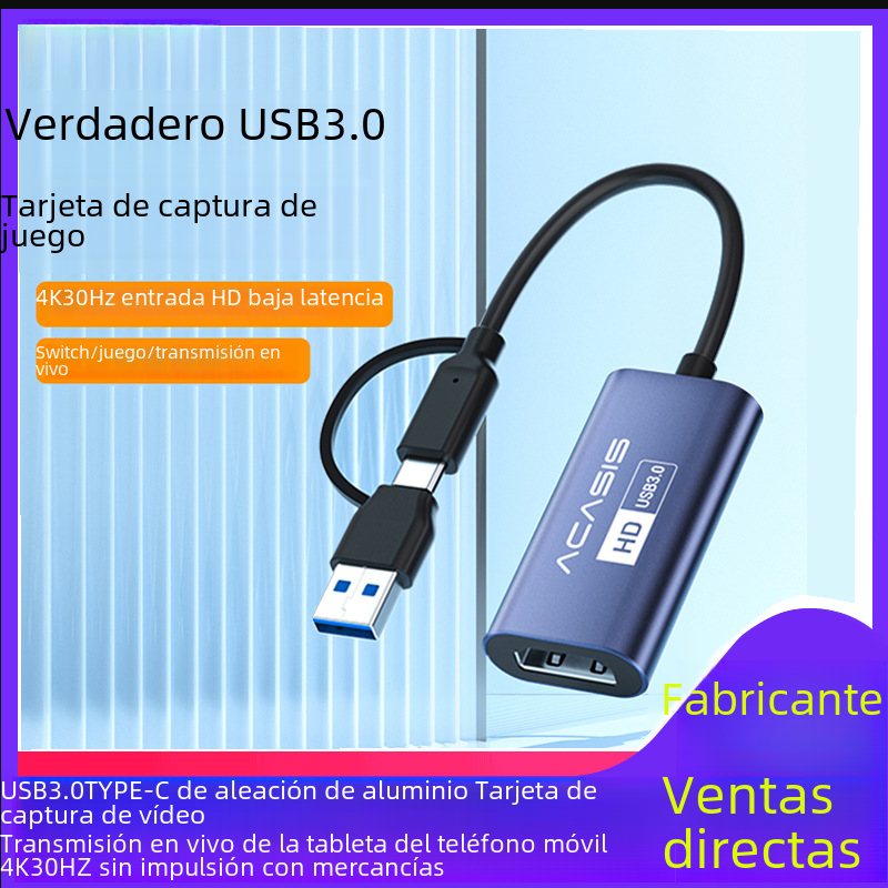 USB3.0 Tarjeta de captura de vídeo juego de aleación de aluminio transmisión en vivo teléfono móvil tableta Cámara tipo-c tarjeta de captura HD