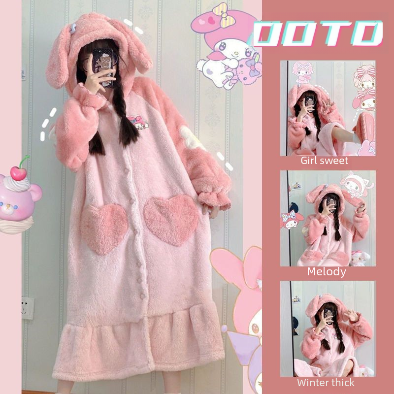 Cute Internet celebrity Melody Pajamas Thick Coral Fleece Pajamas Women's 2022 New Winter Flannel Nightgown Women's 