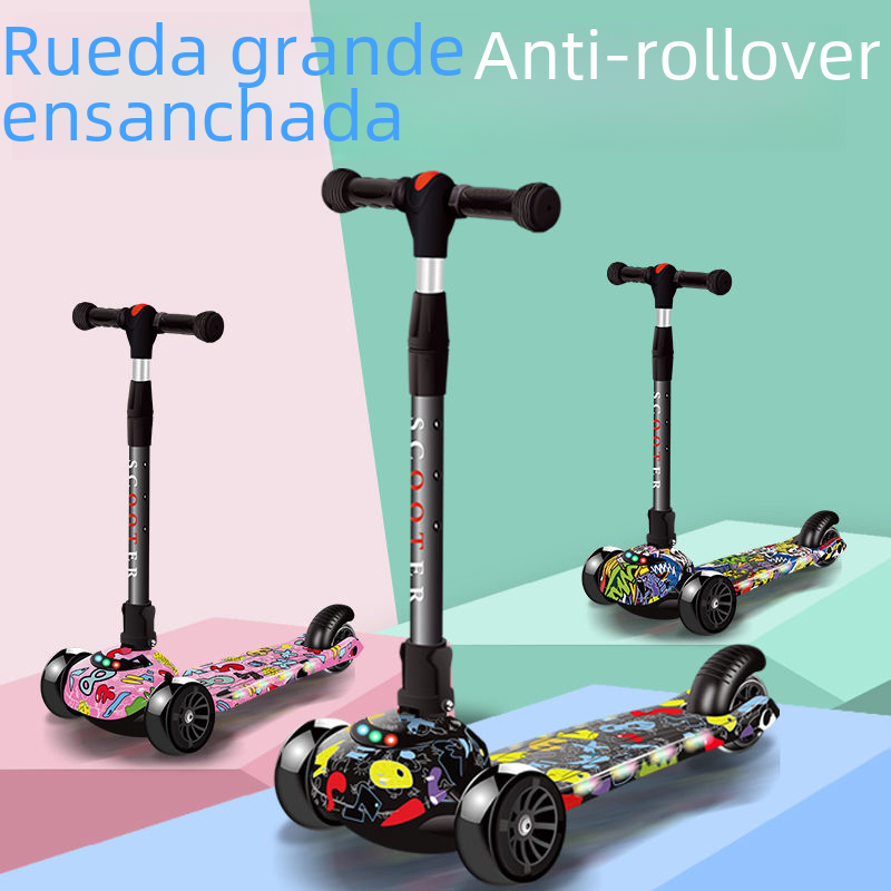Scooter para niños 2-4-6-10 años de edad macho y hembra bebé plegable polea de rueda grande niños juguete scooter de coche al por mayor