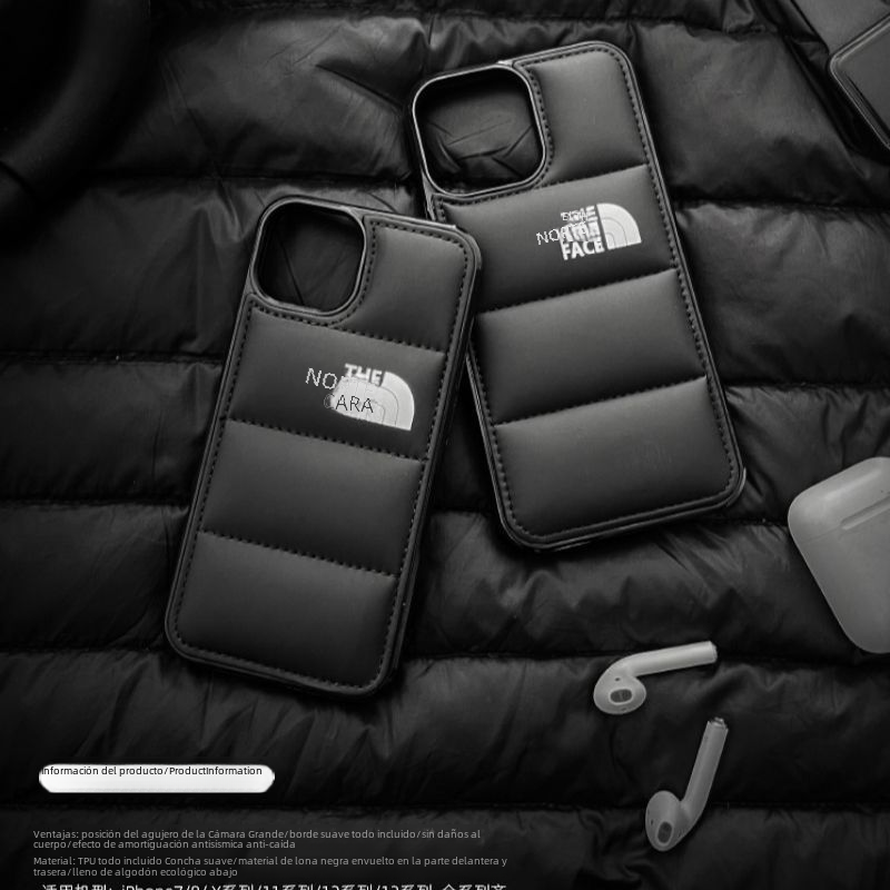 Chaqueta de plumón en el lado norte para iPhone16promax funda de teléfono de algodón relleno 14promax chaqueta de plumón rellena de algodón 13