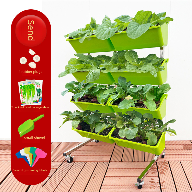 Stainless steel flower stand floor-standing multi-layer mobile balcony vegetable pot set kindergarten office home planting