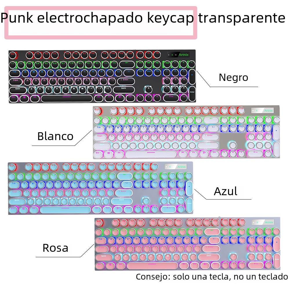 104 clave personalidad Taiwán fonética retro redondo electrochapado metal punk Teclado mecánico carácter tapa transparente
