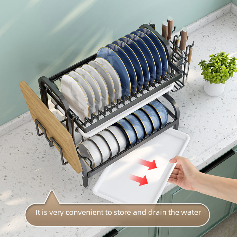 Kitchen Storage Shelf Multi-functional Bowl Plate Storage Rack Thick Bowl Chopstick Storage Cabinet Home Countertop Multi-layer Drain Bowl Shelf