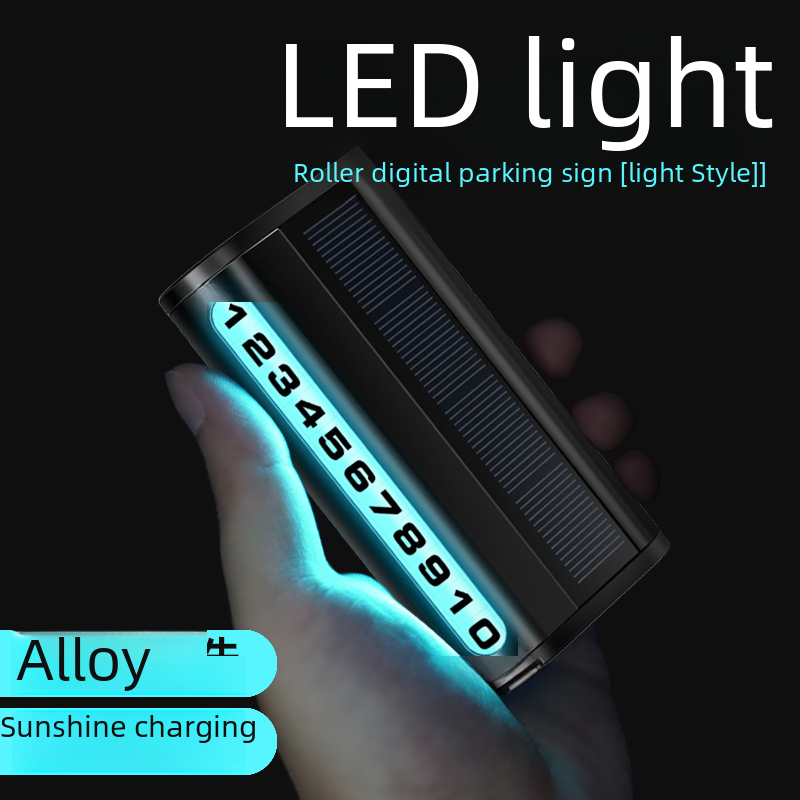 Solar-powered parking sign roller night light metal car moving card temporary parking relocation phone number plate