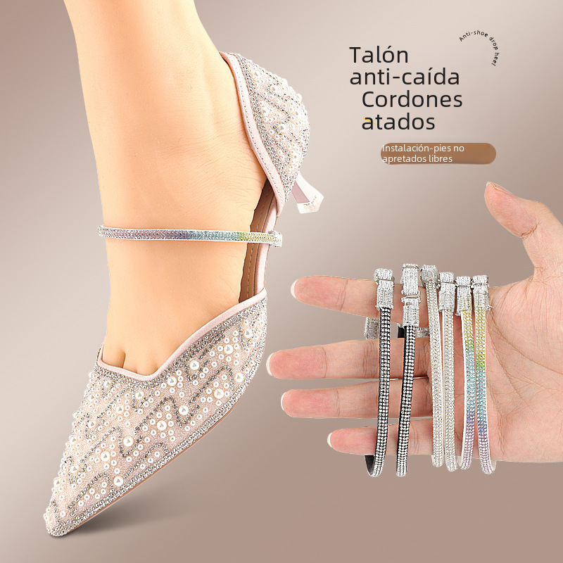 Zapatos de tacón alto anti-caída artefacto zapatos sin tacón anti-caída con diamante brillante elástico fijo cordón anti-caída talón Cordón de sujeción