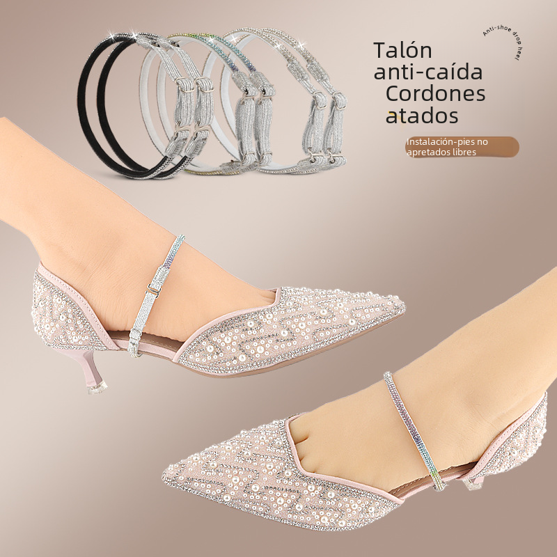 Zapatos de tacón alto anti-caída artefacto zapatos sin tacón anti-caída con diamante brillante elástico fijo cordón anti-caída talón Cordón de sujeción